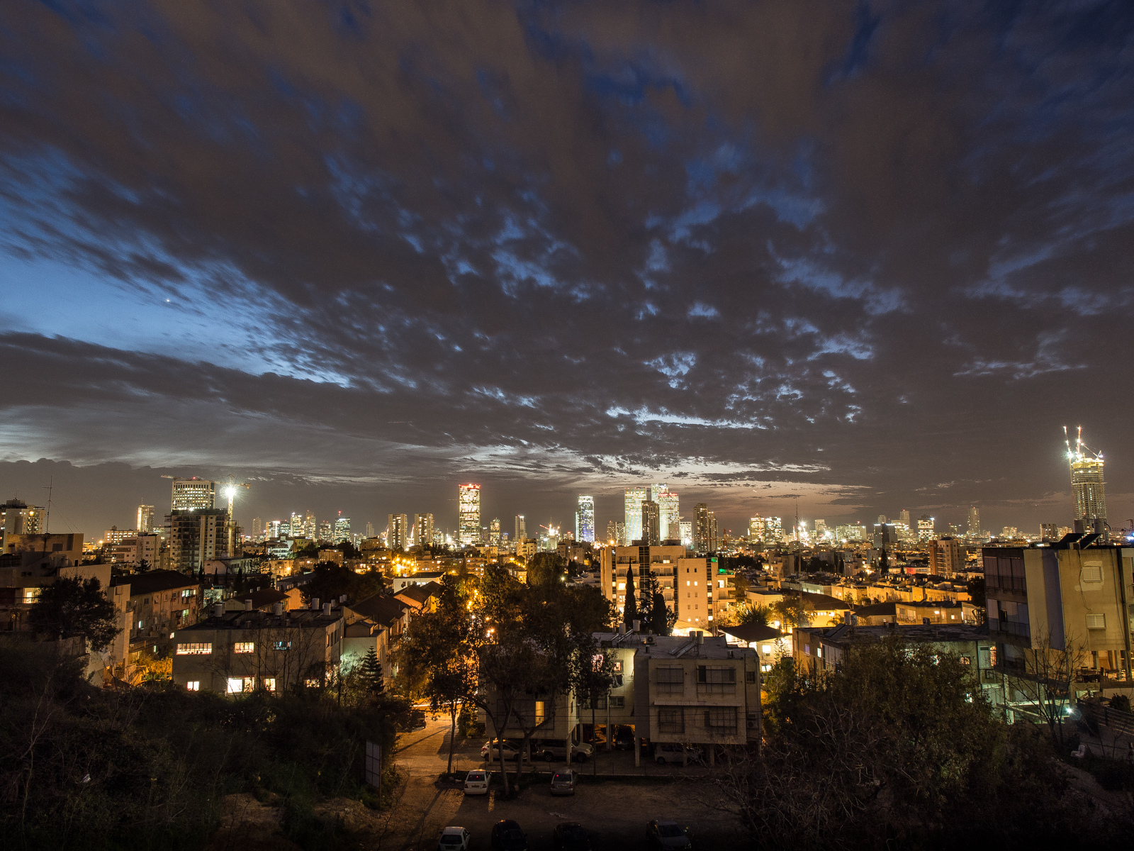 The Tel Aviv skyline in the evening, seen from the hill in Givatayim